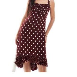 ASOS Burgundy and White Polka Dot High Low Dress